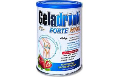 GELADRINK Forte Hyal Jahoda - Комплексный состав для продление активной жизнедеятельности суставов, позвоночника и сосудов со вкусом клубники, 420 г