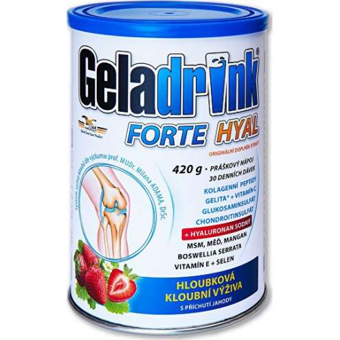 GELADRINK Forte Hyal Jahoda - Комплексный состав для продление активной жизнедеятельности суставов, позвоночника и сосудов со вкусом клубники, 420 г