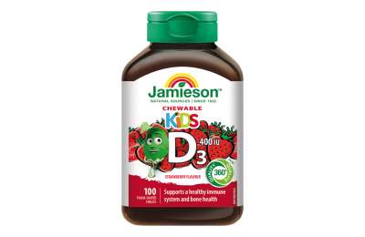 JAMIESON Vitamín D3 Kids 400 IU tablety na cucání s příchutí jahody pro děti 100 tbl