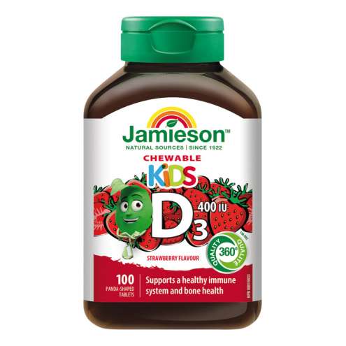 JAMIESON Vitamín D3 Kids 400 IU tablety na cucání s příchutí jahody pro děti 100 tbl