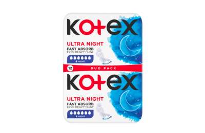 KOTEX UT Night Double Night Pads with Extra Protection, 12 pcs