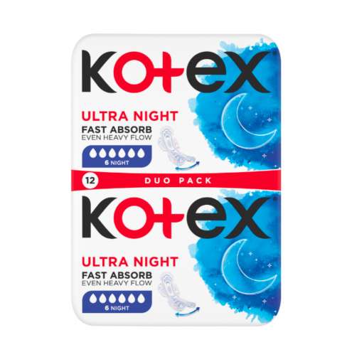 KOTEX UT Night Double Night Pads with Extra Protection, 12 pcs