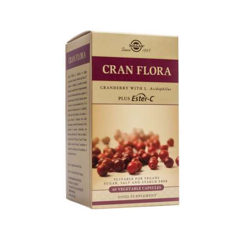 SOLGAR Cran Flora - Brusinky s probiotiky a Ester-C, 60 kapslí