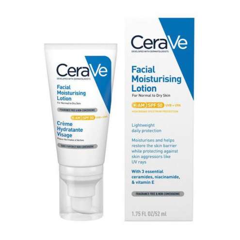CERAVE Facial Moisturising Lotion - Non-comedogenic moisturizer with SPF 50, 52 ml.