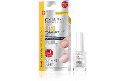 EVELINE Nail Therapy – Total 8v1 SILVER - Nehtový kondicionér se stříbrnými třpytkami, 12 ml