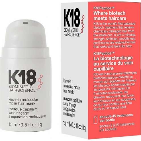 K18 Hair Molecular Repair Leave-in Mask - Bezoplachová maska pro poškozené vlasy, 15 ml