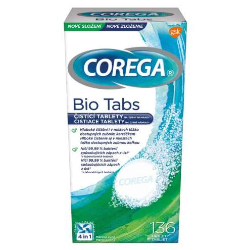Corega Bio Tabs - антибактериальные чистящие таблетки 136 шт