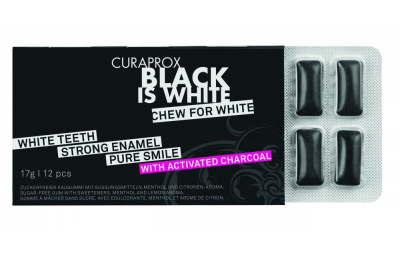 CURAPROX Black is White - Žvýkačky s aktivním uhlím, 12 ks.