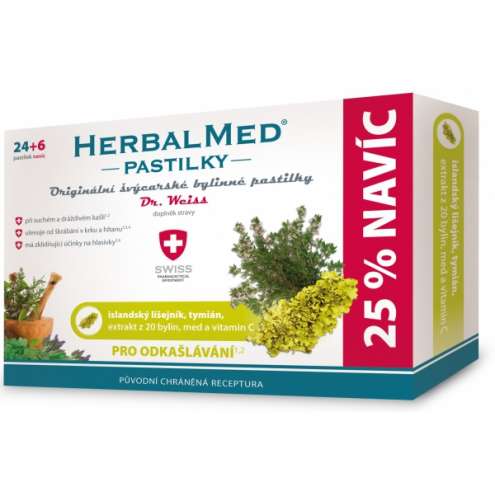 HerbalMed Dr. Weiss Islandský lišejník tymián vitamin C 30 pastilek